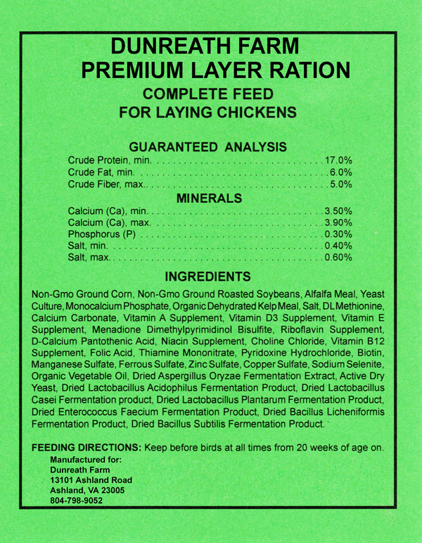 Feed Labels Dunreath Farm